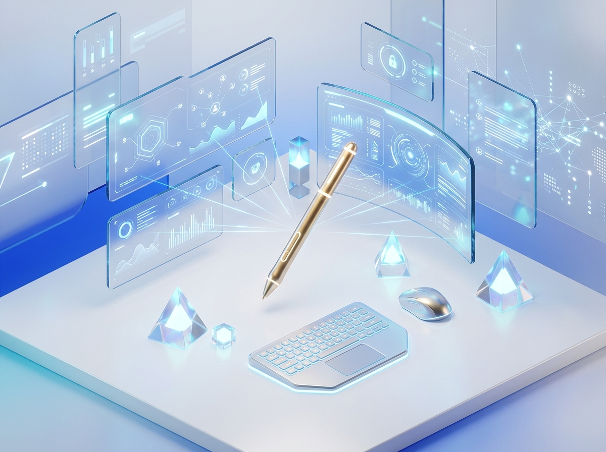 SoftSeek Pro 3D Futuristic Writing Studio with Holographic Document Canvas and Stylus